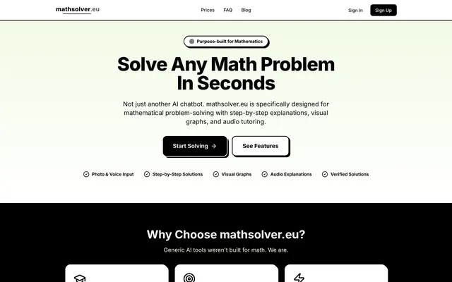 mathsolver.eu homepage: Solve any math problem in seconds.